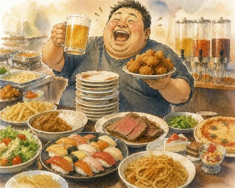 食べ放題・飲み放題 大食漢の中年男性
