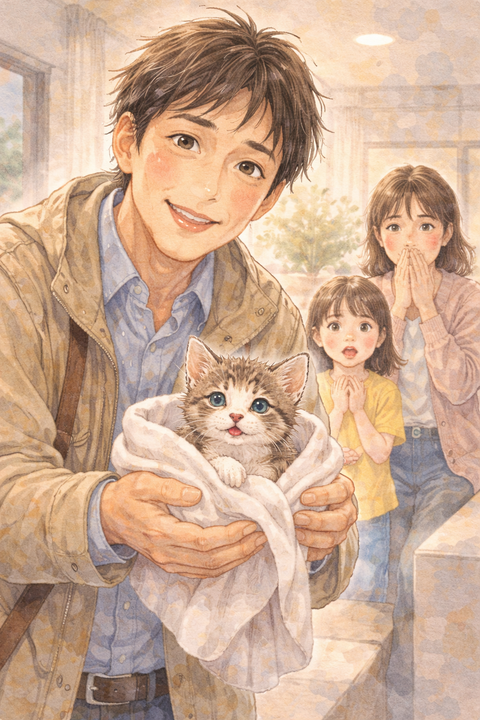 子猫を拾ってきた父親