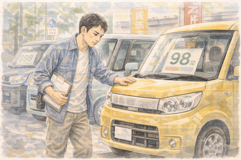 軽自動車を選ぶ男性