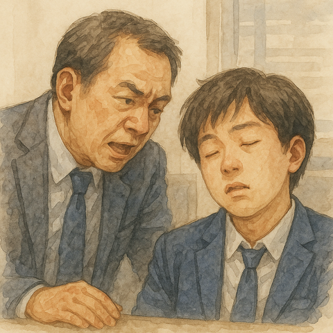 先輩の話を居眠りしながら聞く部下