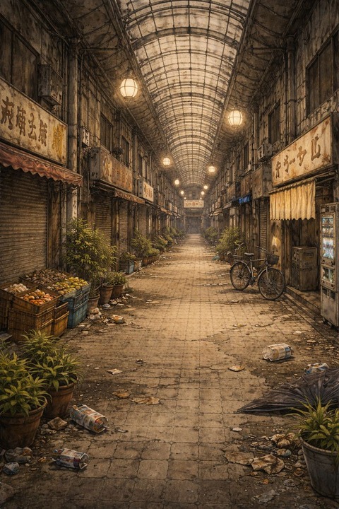 閑散としたアーケード街