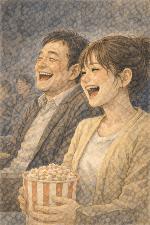 映画を見て爆笑する男性と女性