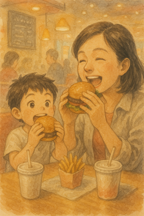 親子でハンバーガー
