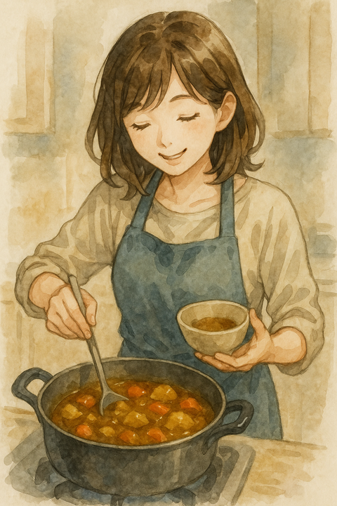 カレー作る女性