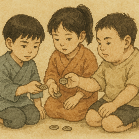 100円ずつ出し合う子供