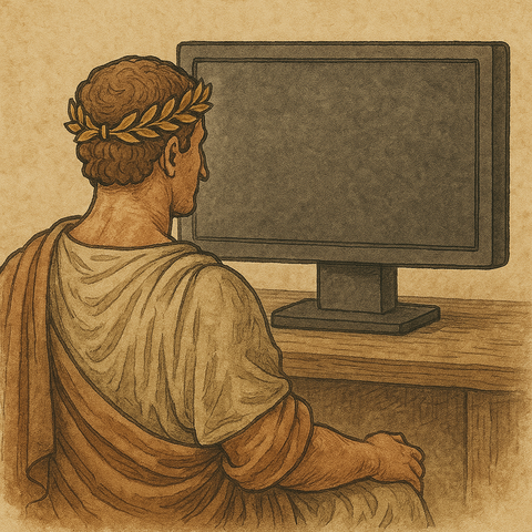 モニターを見る古代ローマ人