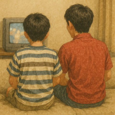 テレビを見る兄弟