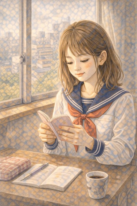 教室で小説を読む女子高生