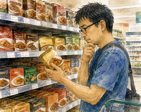 カレールーを選ぶ男性