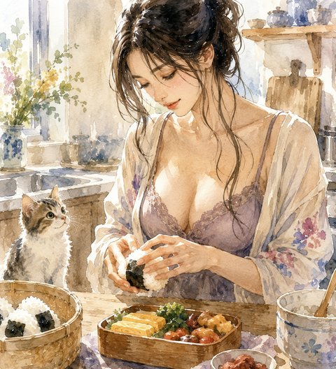 おにぎりを握る女性