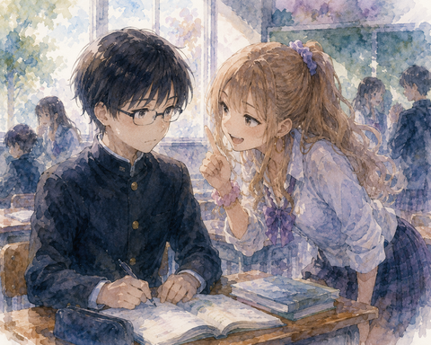 中学生眼鏡くんに話しかけるギャル