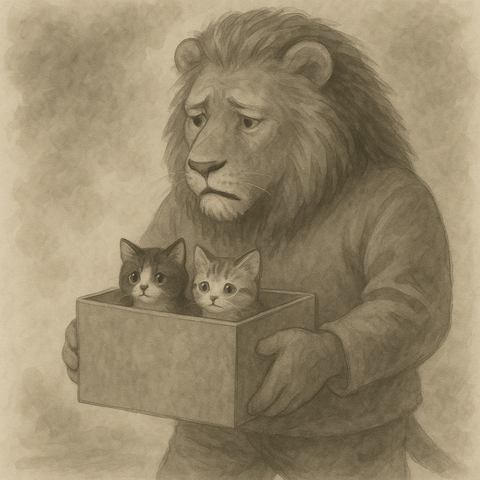 ライオン子猫を拾う