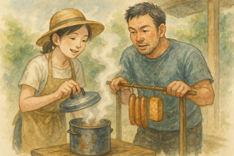 燻製を作る男女