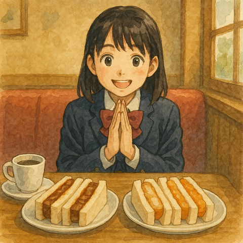 カツサンドとエビカツサンド女子高生