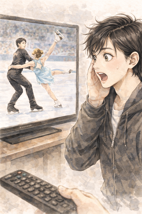 フィギュアを見て驚く男性