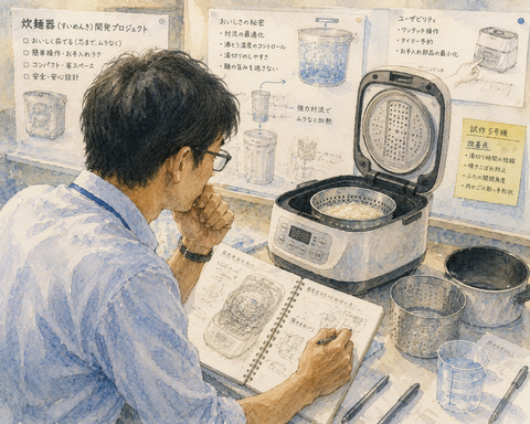 炊麺器開発する家電メーカー社員