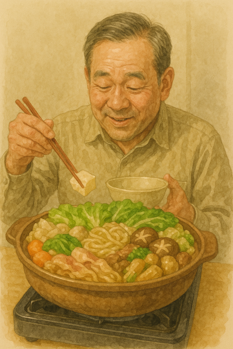 １人鍋をする中年男性