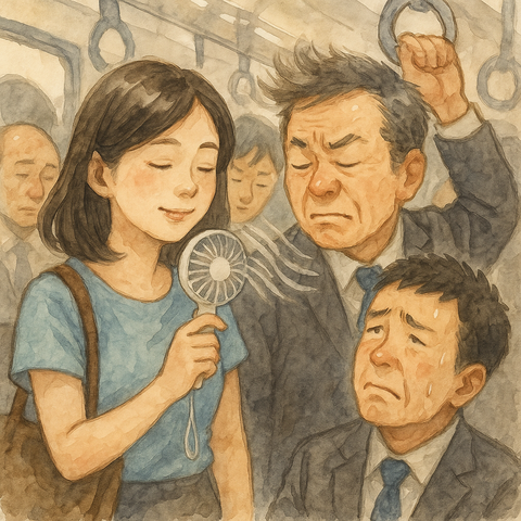 満員電車でハンディファン