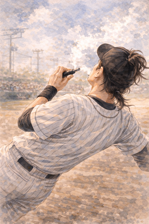 電子タバコを吸う野球選手