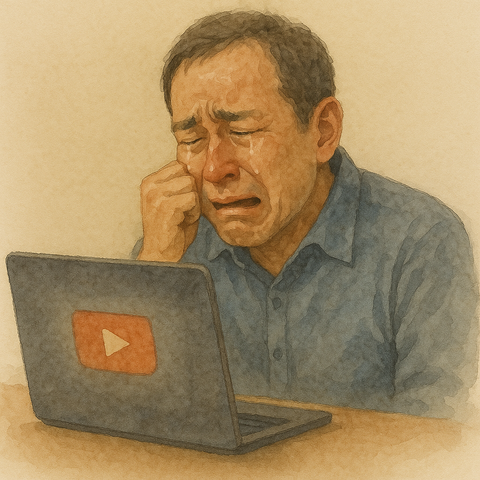 YouTubeをみて泣く中年男性
