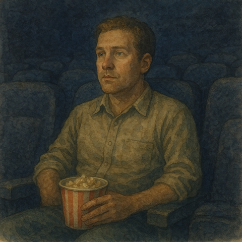 映画館で映画を見る３１歳のおじさん