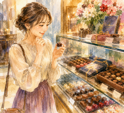 高級チョコレートを選ぶ女性