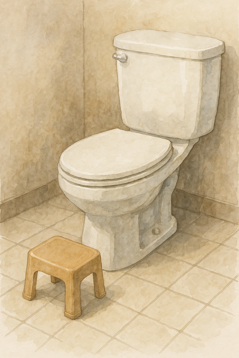 洋式トイレに置かれた小さい椅子