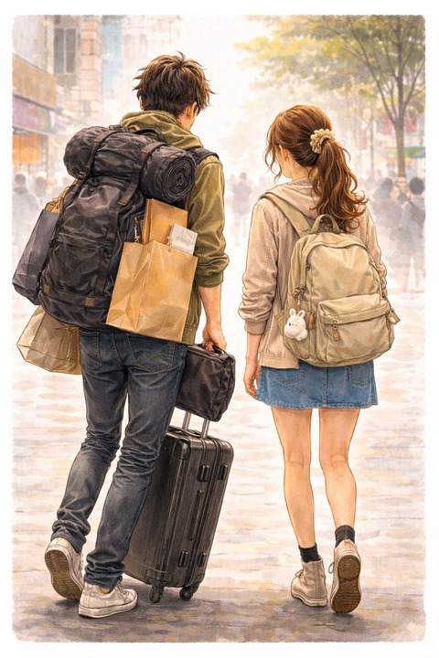 荷物の多い男女