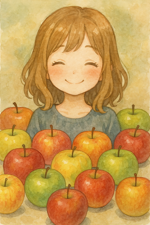 色々なりんごと女性