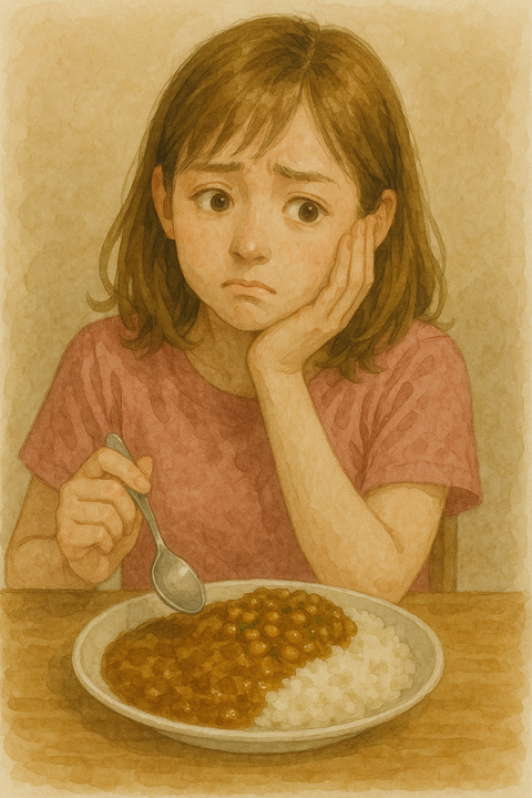 納豆カレーに悩む女性