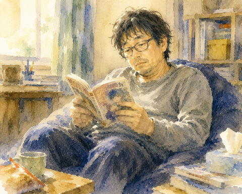 マンガ読む男性