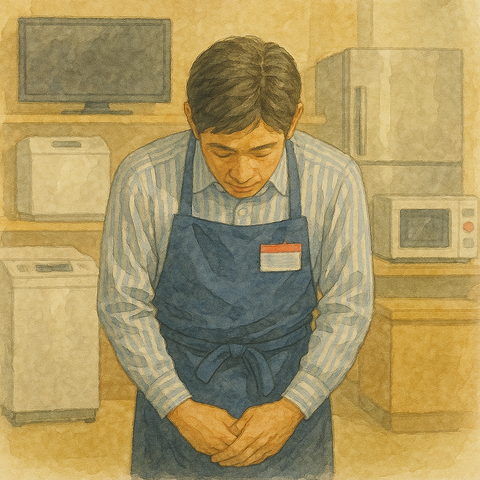 頭を下げる家電量販店の店員