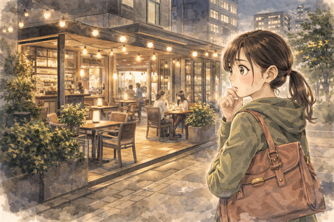 オシャレなカフェに入ろうか迷う女子