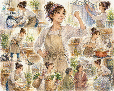 パワフルにあらゆる家庭の仕事をこなす嫁さん