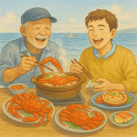 浜辺でカニ
