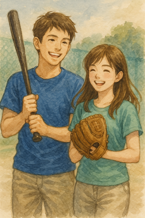 野球をするカップル