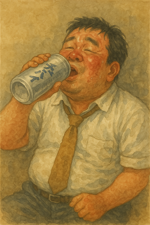 缶チューハイwo飲む酔っ払い