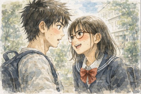 男子大学生とメガネ女子高生