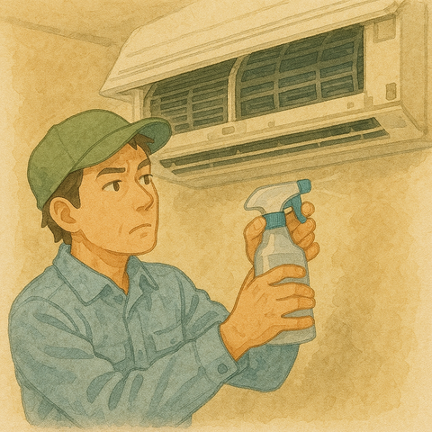 エアコン掃除をする男性