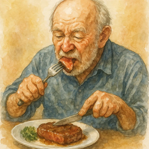 肉を食べる老人