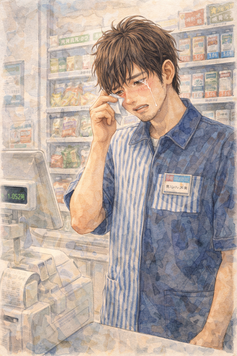 泣くコンビニ店員