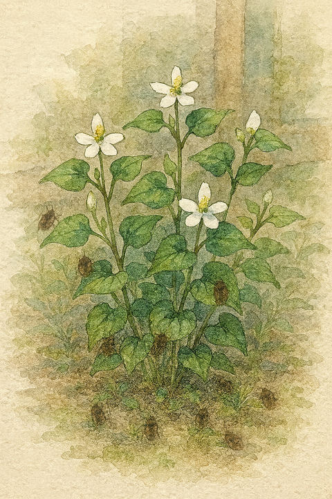 庭に生えたドクダミにカメムシ