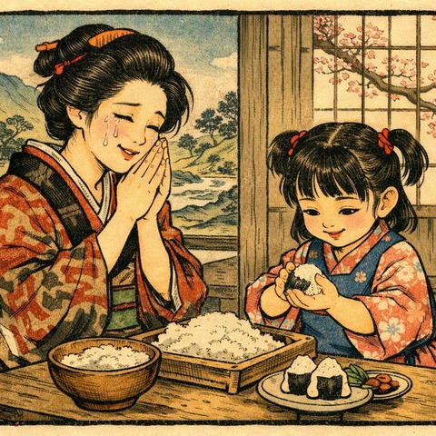 妹がおにぎりを握って感動する姉