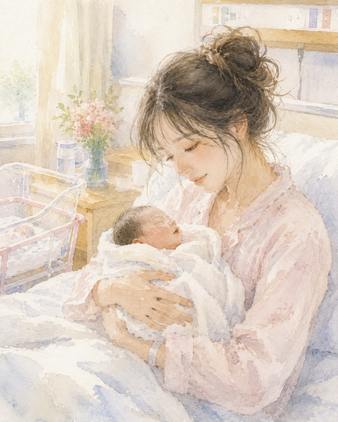 病室での母と赤ちゃん