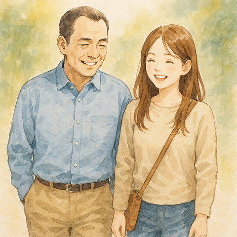 仲良く歩く男性と女性