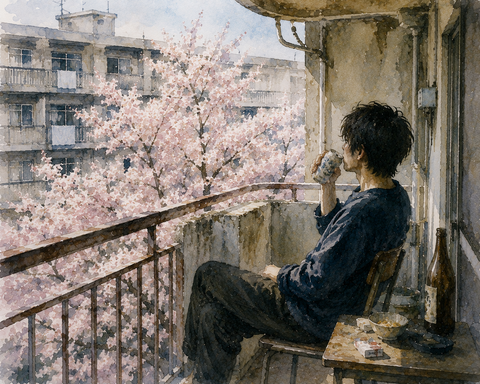 バルコニーから桜が見えるボロマンション