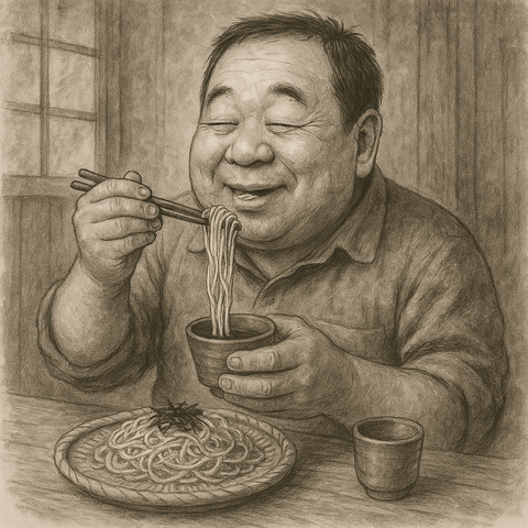 ざるそばを食べる丸山さん