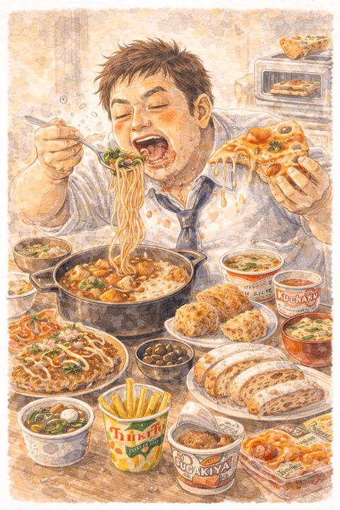 年末年始食を楽しむ男性