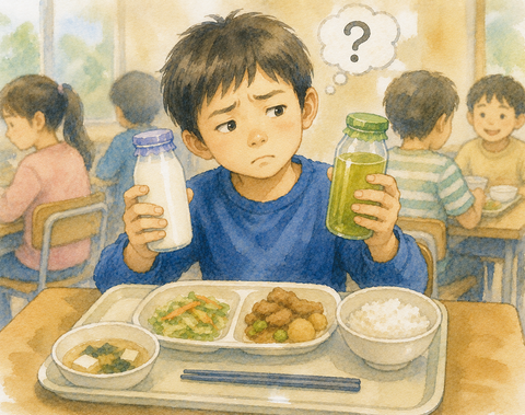 牛乳か緑茶か