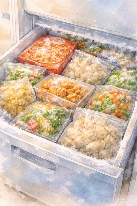 冷凍食品がいっぱい自宅の冷蔵庫